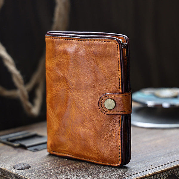 Vintage Leather Bifold Wallet for Women Vegetable Tanned Top Grain Cowhide Casual