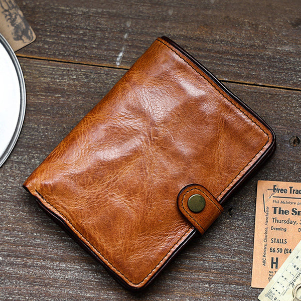 Vintage Leather Bifold Wallet for Women Vegetable Tanned Top Grain Cowhide Chic