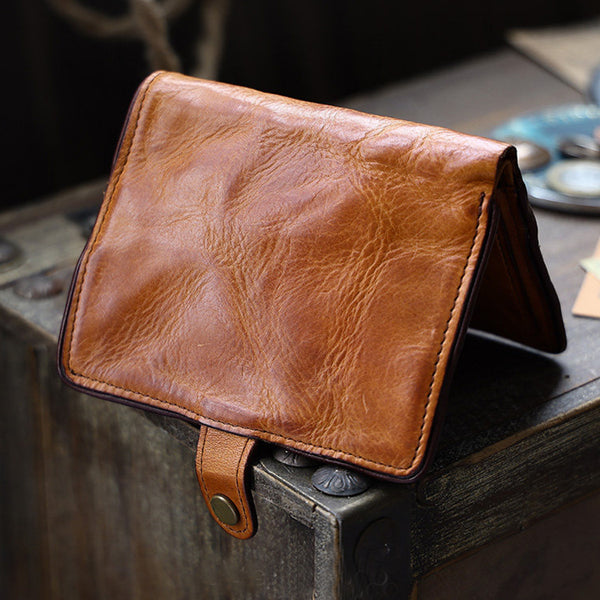 Vintage Leather Bifold Wallet for Women Vegetable Tanned Top Grain Cowhide Classic