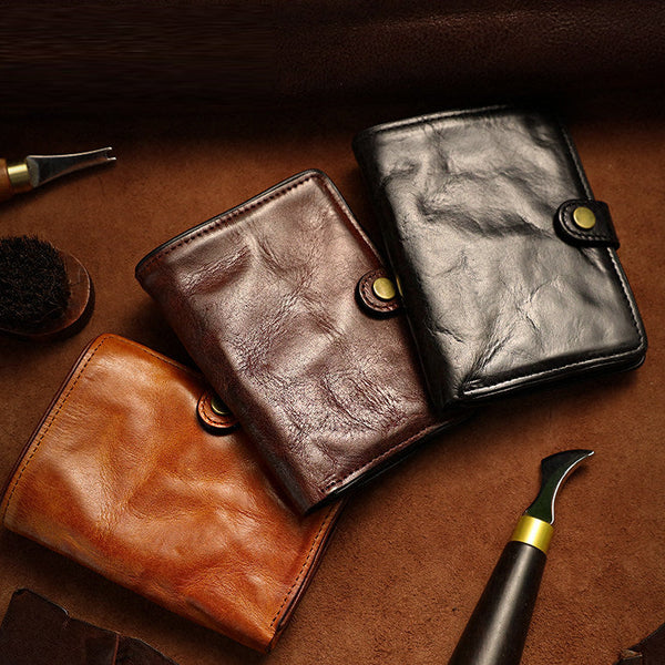 Vintage Leather Bifold Wallet for Women Vegetable Tanned Top Grain Cowhide Classy