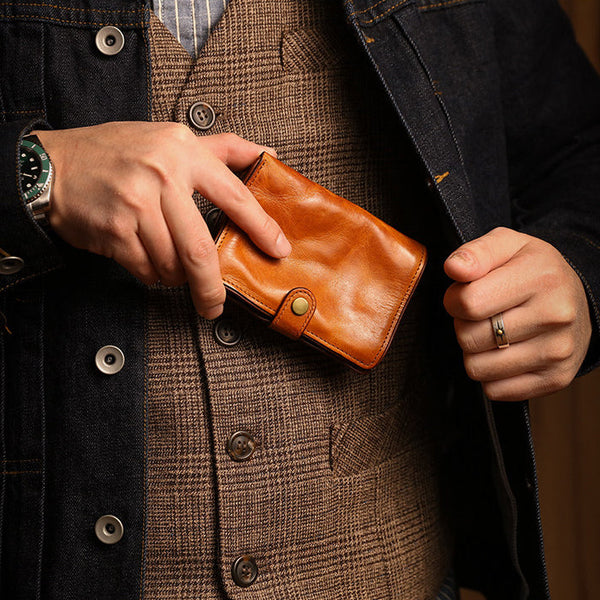 Vintage Leather Bifold Wallet for Women Vegetable Tanned Top Grain Cowhide Cool