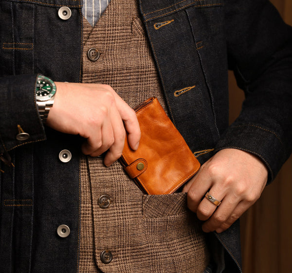 Vintage Leather Bifold Wallet for Women Vegetable Tanned Top Grain Cowhide Cute
