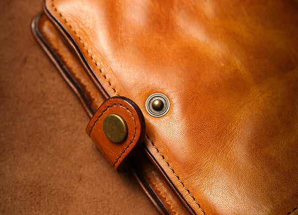 Vintage Leather Bifold Wallet for Women Vegetable Tanned Top Grain Cowhide Handmade