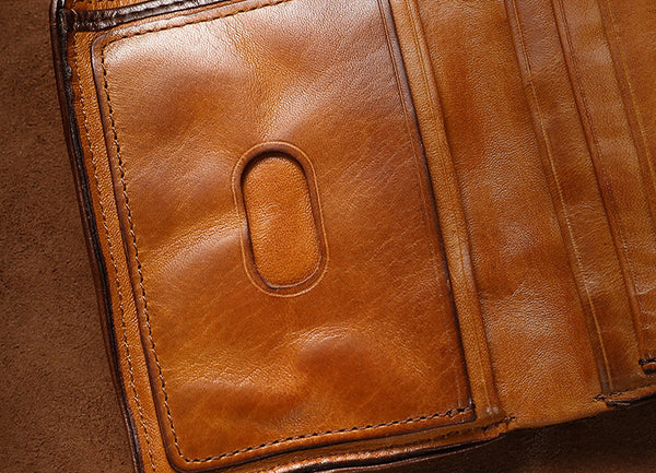 Vintage Leather Bifold Wallet for Women Vegetable Tanned Top Grain Cowhide Quality