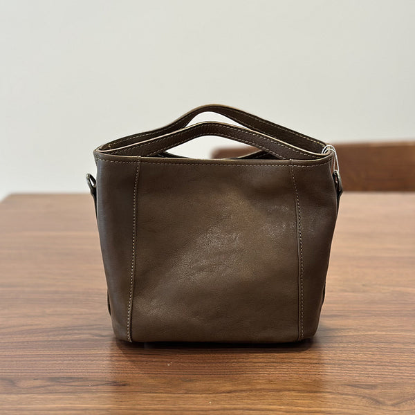 Vintage Leather Bucket Bag for Women Small Genuine Cowhide Crossbody Handbag Badass