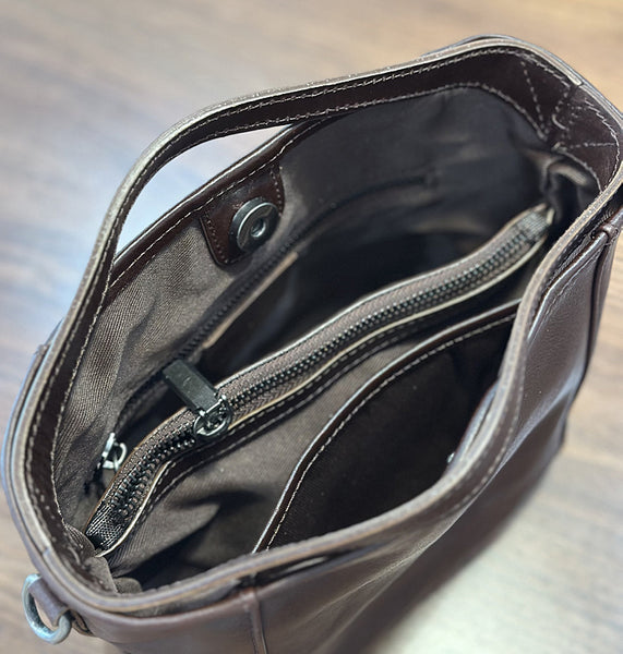 Vintage Leather Bucket Bag for Women Small Genuine Cowhide Crossbody Handbag Capacity