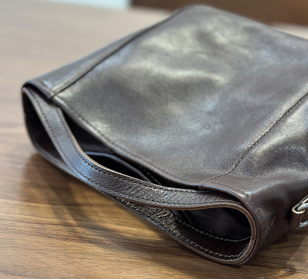 Vintage Leather Bucket Bag for Women Small Genuine Cowhide Crossbody Handbag Details