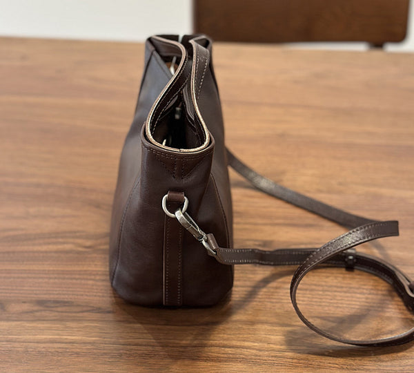 Vintage Leather Bucket Bag for Women Small Genuine Cowhide Crossbody Handbag Functional 