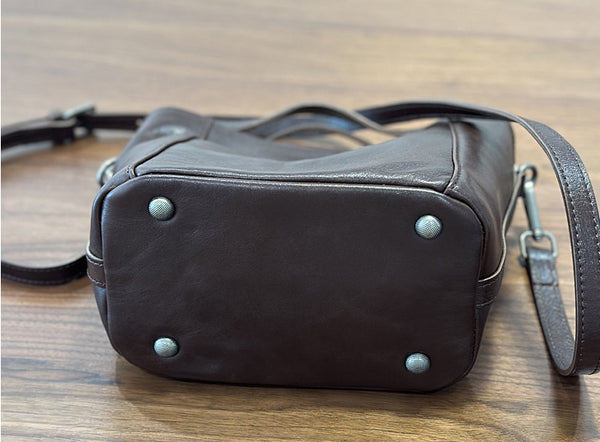 Vintage Leather Bucket Bag for Women Small Genuine Cowhide Crossbody Handbag Genuine Leather