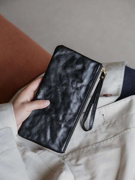 Vintage Leather Clutch Wallet for Women Genuine Cowhide Phone Organizer Pouch Badass