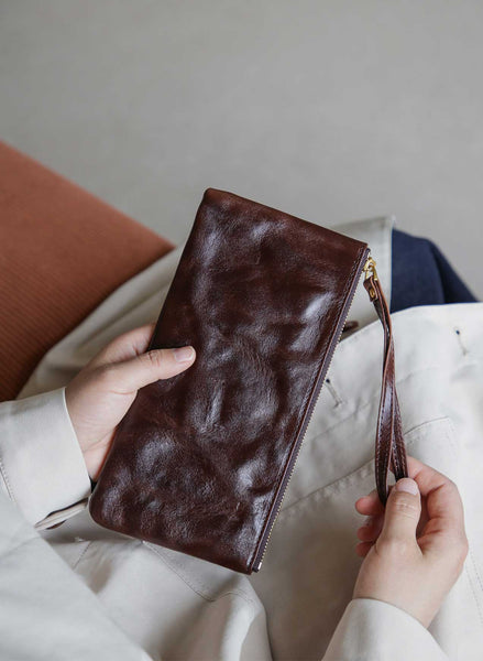 Vintage Leather Clutch Wallet for Women Genuine Cowhide Phone Organizer Pouch