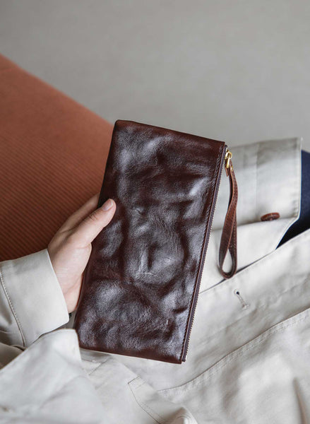 Vintage Leather Clutch Wallet for Women Genuine Cowhide Phone Organizer Pouch Casual