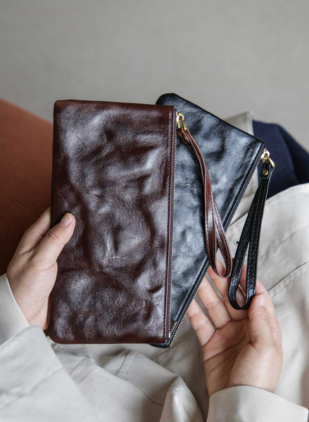 Vintage Leather Clutch Wallet for Women Genuine Cowhide Phone Organizer Pouch Chic