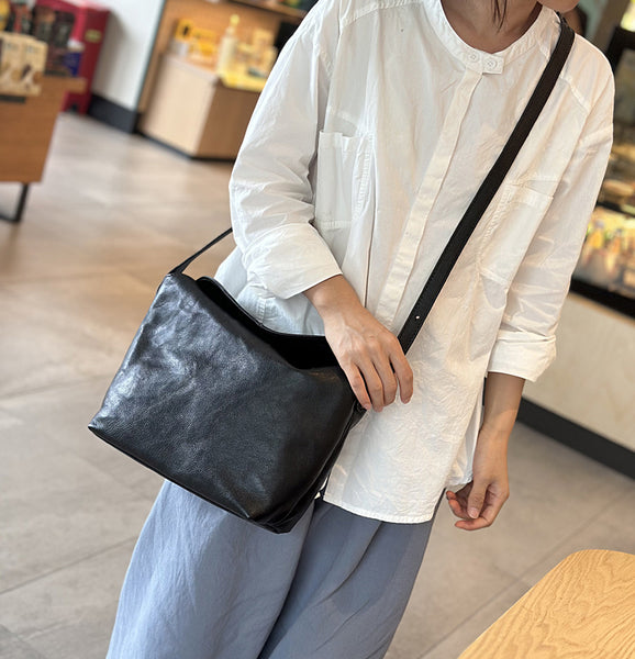 Womens Genuine Leather Shoulder Bag Minimalist Everyday Satchel