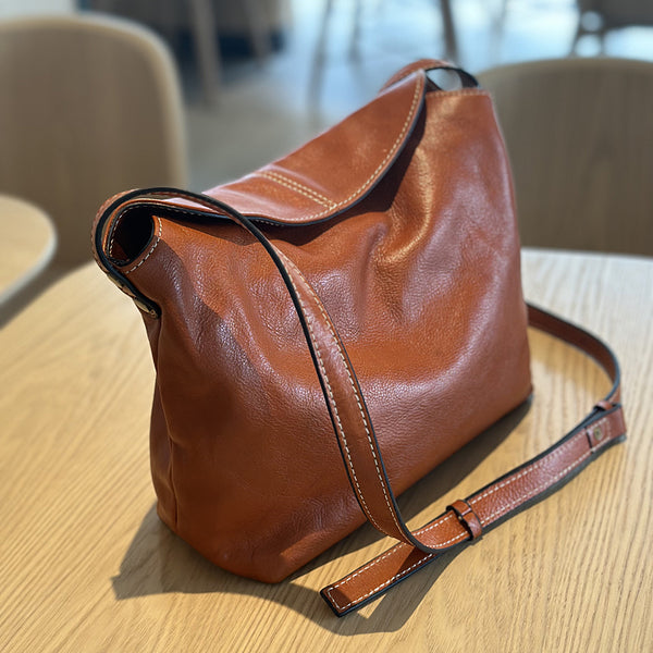 Vintage Leather Crossbody Bag for Women Soft Vegetable Tanned Leather