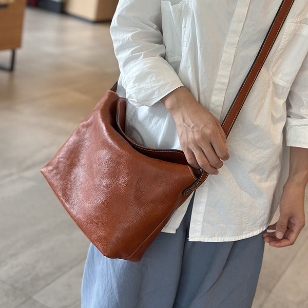Vintage Leather Crossbody Bag for Women Soft Vegetable Tanned Leather Gift-idea