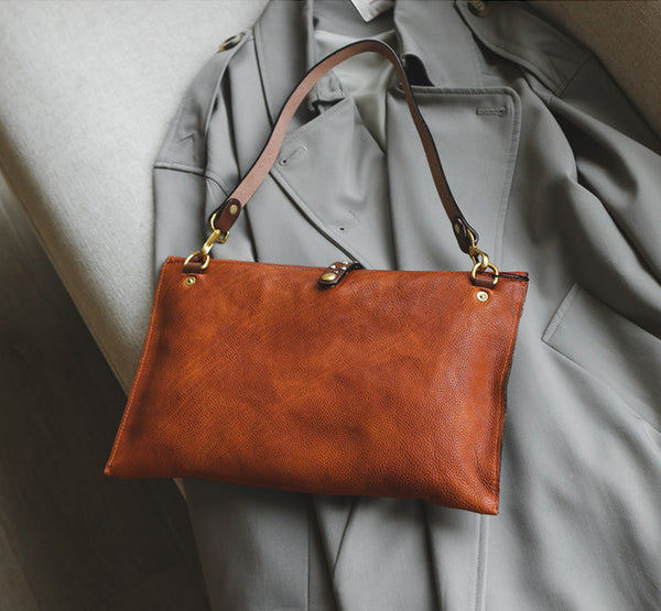 Vintage Leather Envelope Crossbody Bag for Women Vegetable Tanned Cowhide Shoulder Bag Details