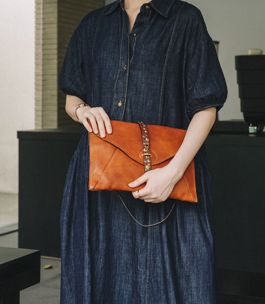 Vintage Leather Envelope Crossbody Bag for Women Vegetable Tanned Cowhide Shoulder Bag Elegant