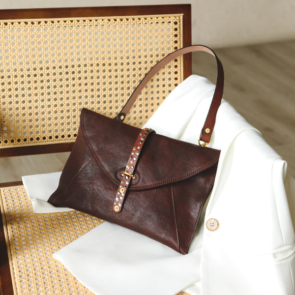 Vintage Leather Envelope Crossbody Bag for Women Vegetable Tanned Cowhide Shoulder Bag Fashion