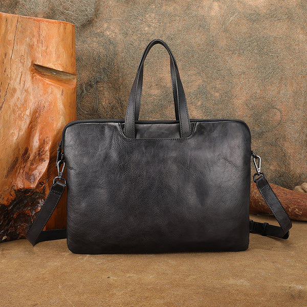 Vintage Leather Laptop Bag for Women Large Cowhide Shoulder and Crossbody Bag