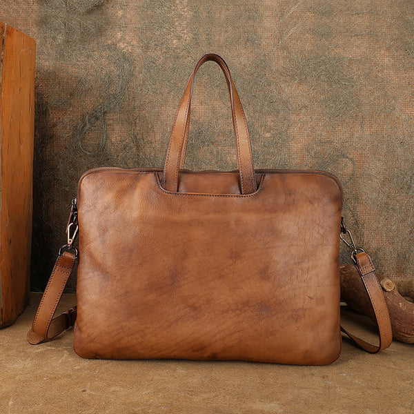 Vintage Leather Laptop Bag for Women Large Cowhide Shoulder and Crossbody Bag