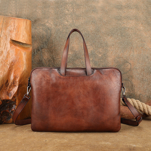 Vintage Leather Laptop Bag for Women Large Cowhide Shoulder and Crossbody Bag