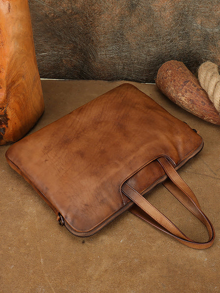 Vintage Leather Laptop Bag for Women Large Cowhide Shoulder and Crossbody Bag