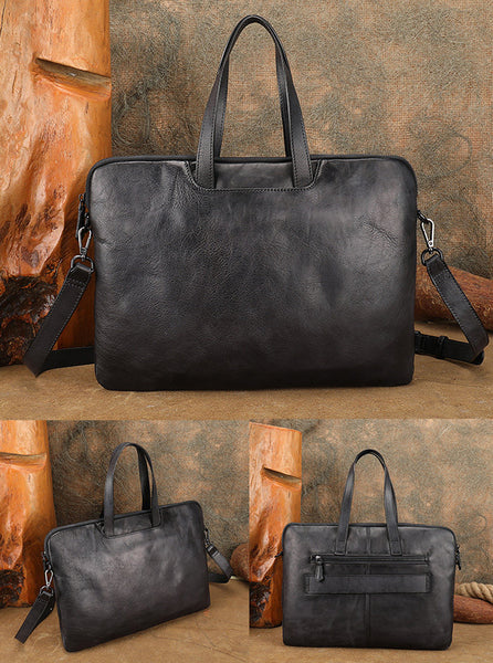 Vintage Leather Laptop Bag for Women Large Cowhide Shoulder and Crossbody Bag
