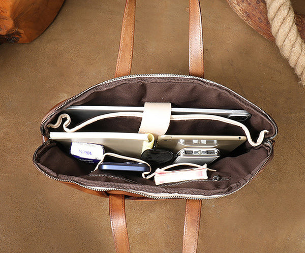 Vintage Leather Laptop Bag for Women Large Cowhide Shoulder and Crossbody Bag