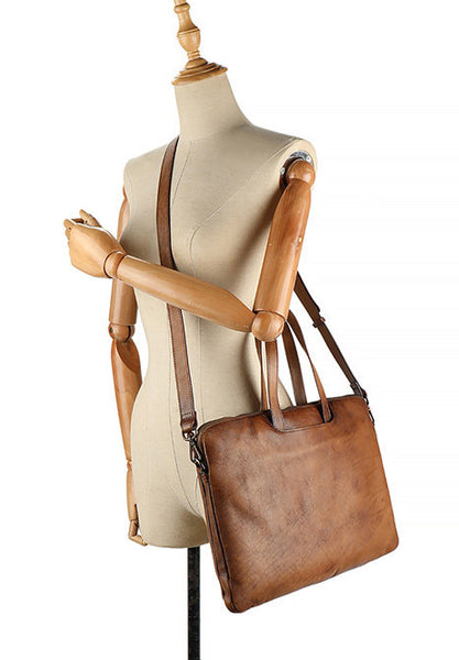 Vintage Leather Laptop Bag for Women Large Cowhide Shoulder and Crossbody Bag