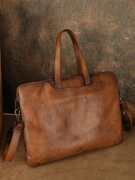 Vintage Leather Laptop Bag for Women Large Cowhide Shoulder and Crossbody Bag