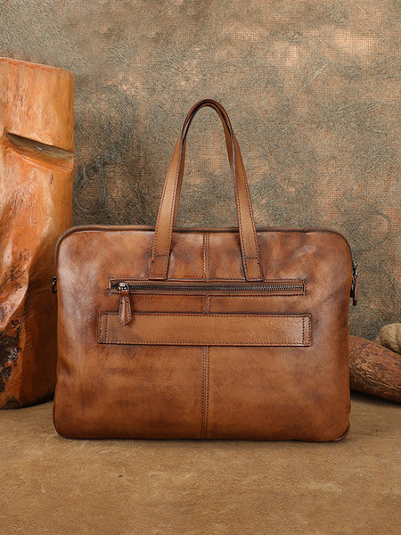 Vintage Leather Laptop Bag for Women Large Cowhide Shoulder and Crossbody Bag