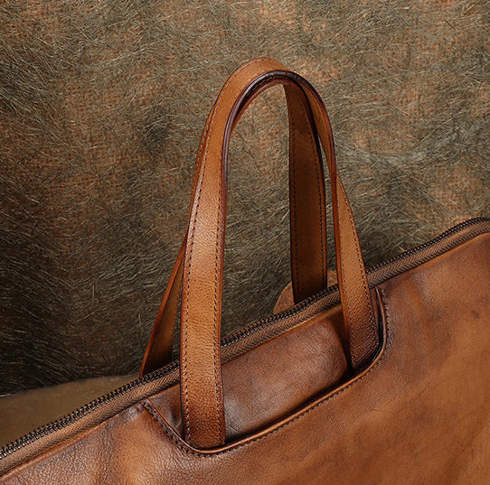 Vintage Leather Laptop Bag for Women Large Cowhide Shoulder and Crossbody Bag