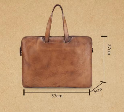 Vintage Leather Laptop Bag for Women Large Cowhide Shoulder and Crossbody Bag