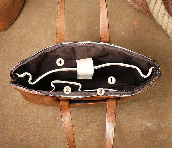 Vintage Leather Laptop Bag for Women Large Cowhide Shoulder and Crossbody Bag