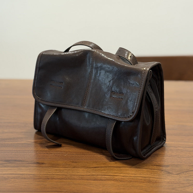 Vintage Leather Messenger Bag for Women Small Vegetable Tanned Crossbody Shoulder Bag Affordable