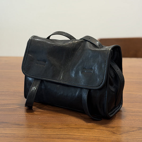 Vintage Leather Messenger Bag for Women Small Vegetable Tanned Crossbody Shoulder Bag Badass
