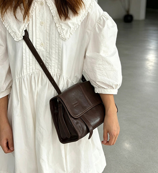 Vintage Leather Messenger Bag for Women Small Vegetable Tanned Crossbody Shoulder Bag Casual