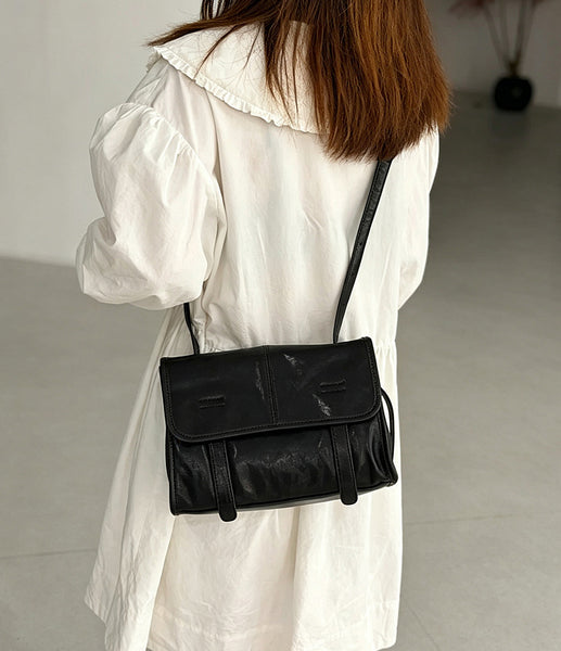 Vintage Leather Messenger Bag for Women Small Vegetable Tanned Crossbody Shoulder Bag Classy