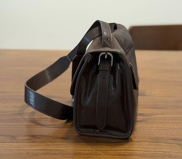 Vintage Leather Messenger Bag for Women Small Vegetable Tanned Crossbody Shoulder Bag Cool
