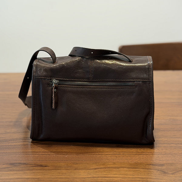 Vintage Leather Messenger Bag for Women Small Vegetable Tanned Crossbody Shoulder Bag Cute