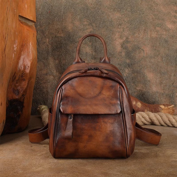 Vintage Leather Mini Backpack for Women Black Leather Rucksack Womens Accessories