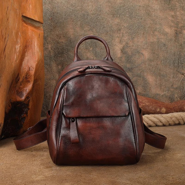 Vintage Leather Mini Backpack for Women Black Leather Rucksack Womens Affordable