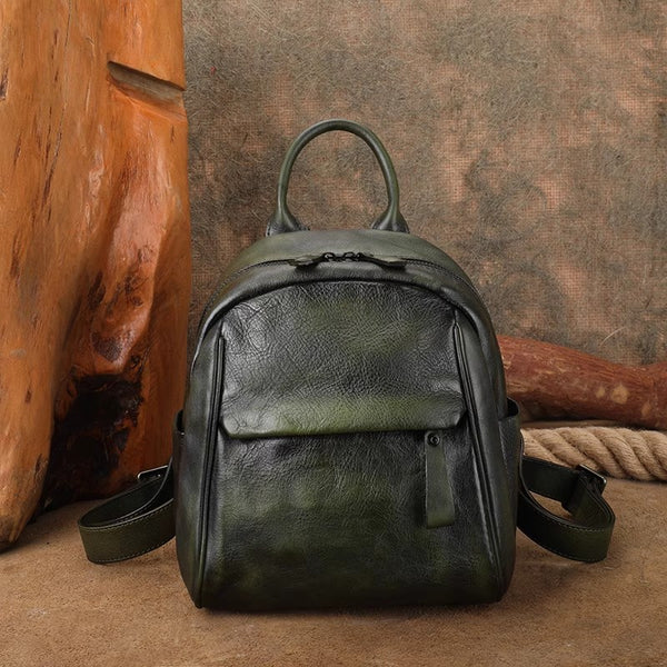 Vintage Leather Mini Backpack for Women Black Leather Rucksack Womens Best