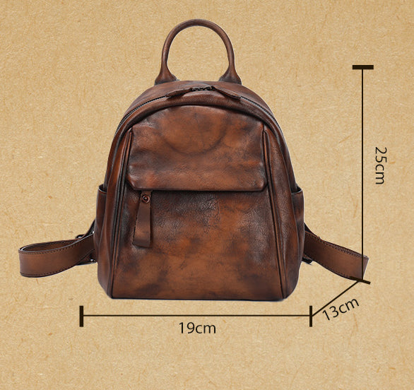 Vintage Leather Mini Backpack for Women Black Leather Rucksack Womens Brown