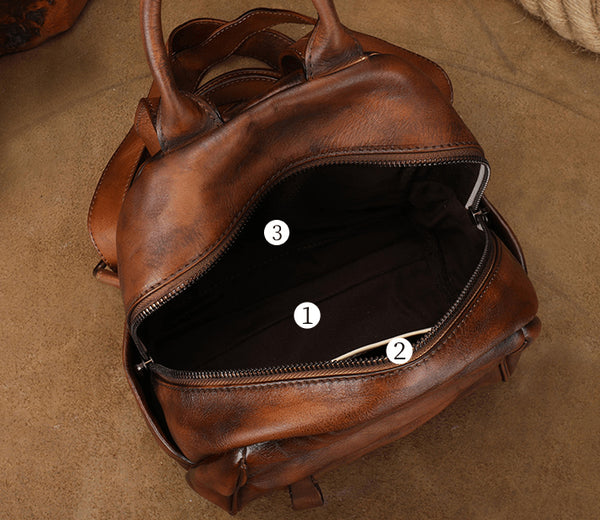Vintage Leather Mini Backpack for Women Black Leather Rucksack Womens Capacity