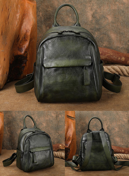 Vintage Leather Mini Backpack for Women Black Leather Rucksack Womens Classy