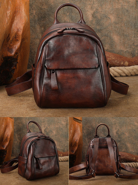 Women’s Real Leather Mini Backpack Purse Retro Casual Daypack
