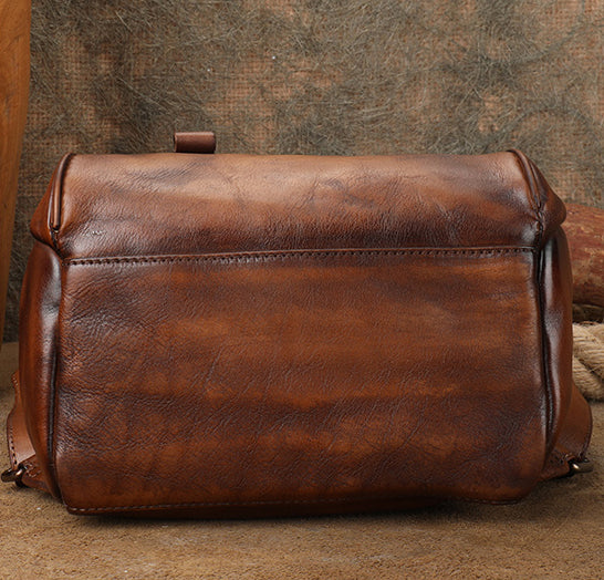 Vintage Leather Mini Backpack for Women Black Leather Rucksack Womens Cowhide