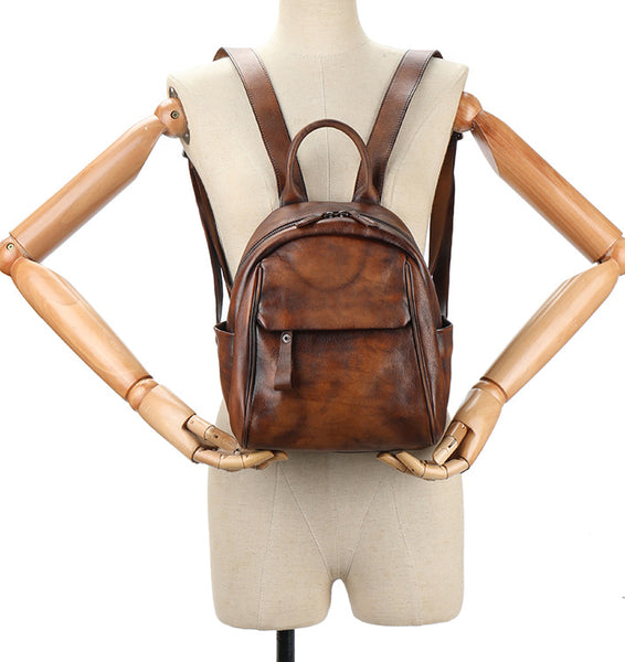 Ladies Brown Leather Rucksack Casual Daypack for Women